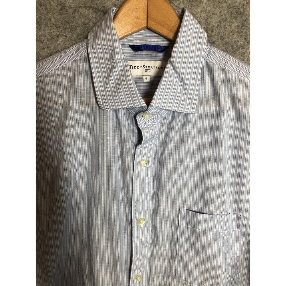 Teddy Stratford Shirt Mens 4 Large Blue Stripe Zip Fit Button Down Casual Career